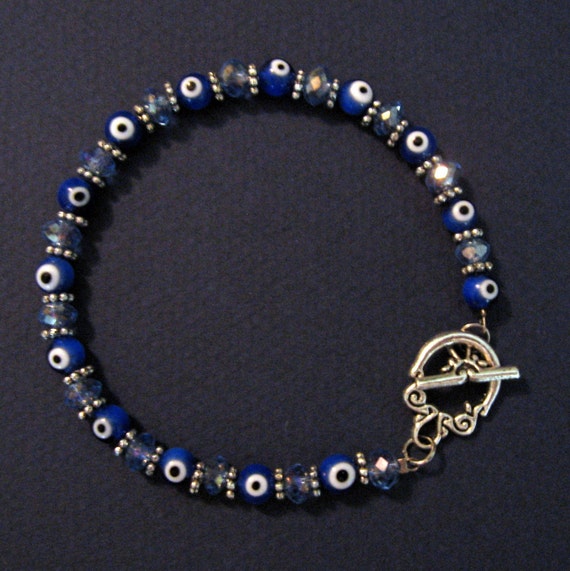 Blue EVIL EYE AMULET Bracelet with Swarovski by BellyDancePrincess