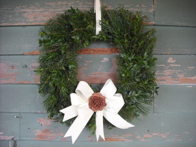 Square fresh assorted evergreen Christmas Wreath with your choice of color bow.