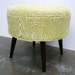 Faux Wood Grain Yellow Fabric Mid Century Inspired Ottoman/Footstool