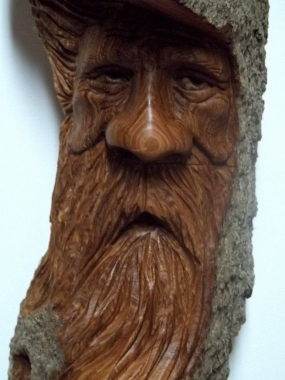 woodspirit hand carved in cottonwood bark