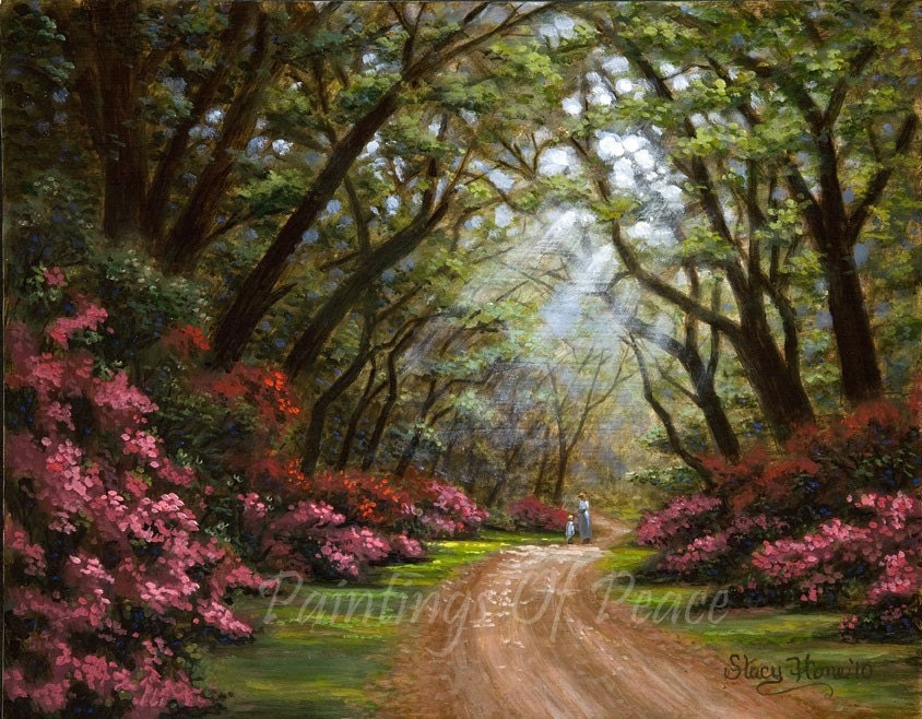 Landscape Path Painting Trees Flowers Pathway of Peace