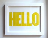 HELLO Letterpress Print 8x10 Yellow