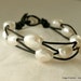 Pearl leather bracelet, white freshwater pearl, brown leather