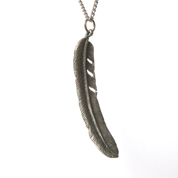 Feather Necklace Silver Raven Feather Pendant Necklace Bird