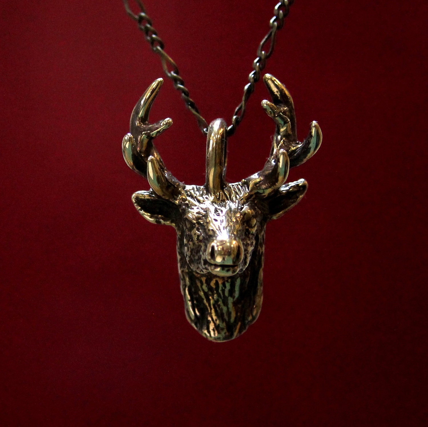 Deer Head Pendant Necklace in Bronze Last One