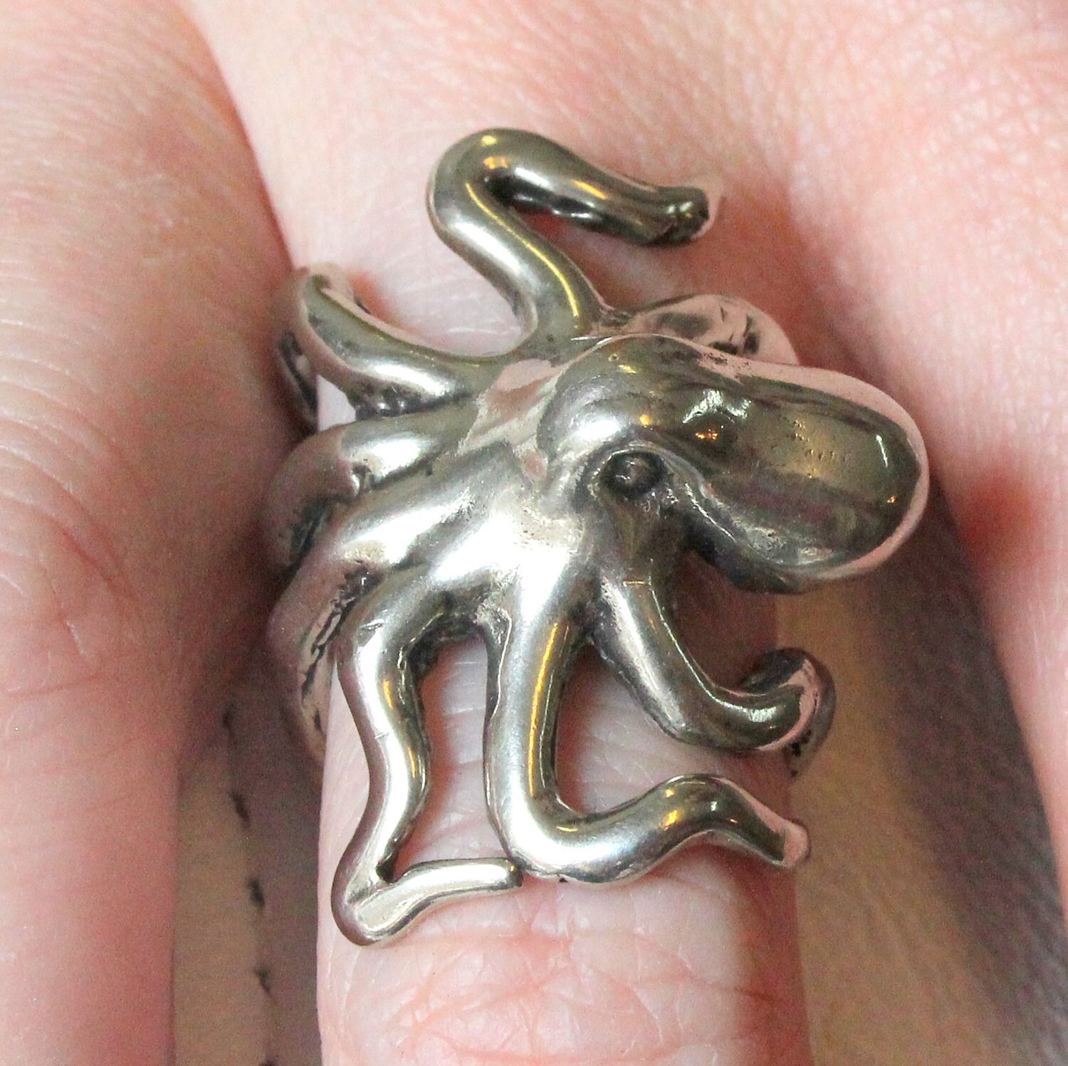 Octopus Ring Solid Sterling Silver Sideways Octopus Ring