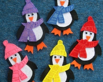 FIVE HAPPY PENGUINS Childrens Flannel Board Felt Set