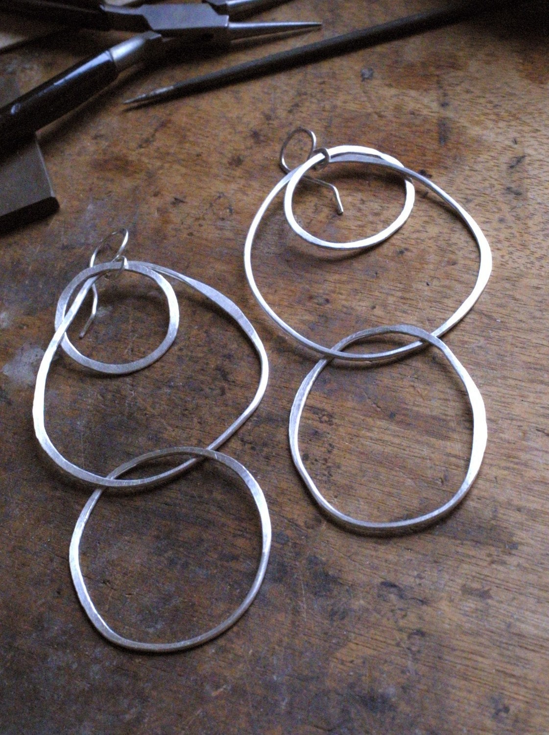 Extra Large Hammered Silver Hoop Earrings