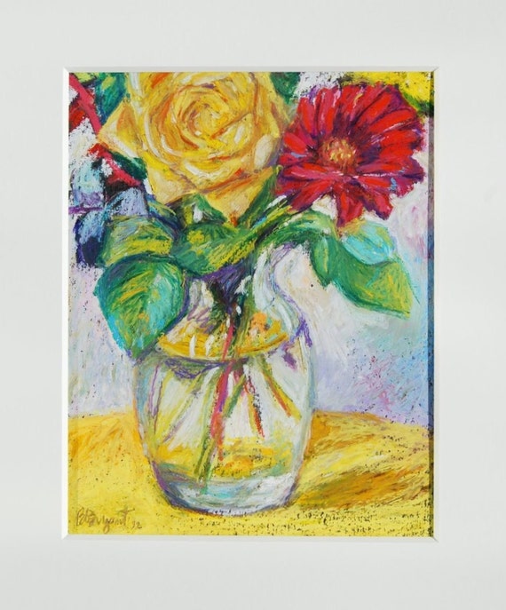 Items similar to Floral Still Life Painting, Original Oil Pastel, 8 x
