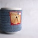 coffee mug cozy, coffee cup cozy, fabric, blue,recycled upcycle denim, reuseable eco friendly: dog