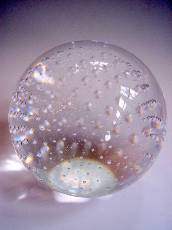 Hand Blown Art Glass Paperweight with Bubbles by by rikerartglass