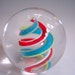 Hand Blown Art Glass Paperweight in red, aqua and white by Bill Riker