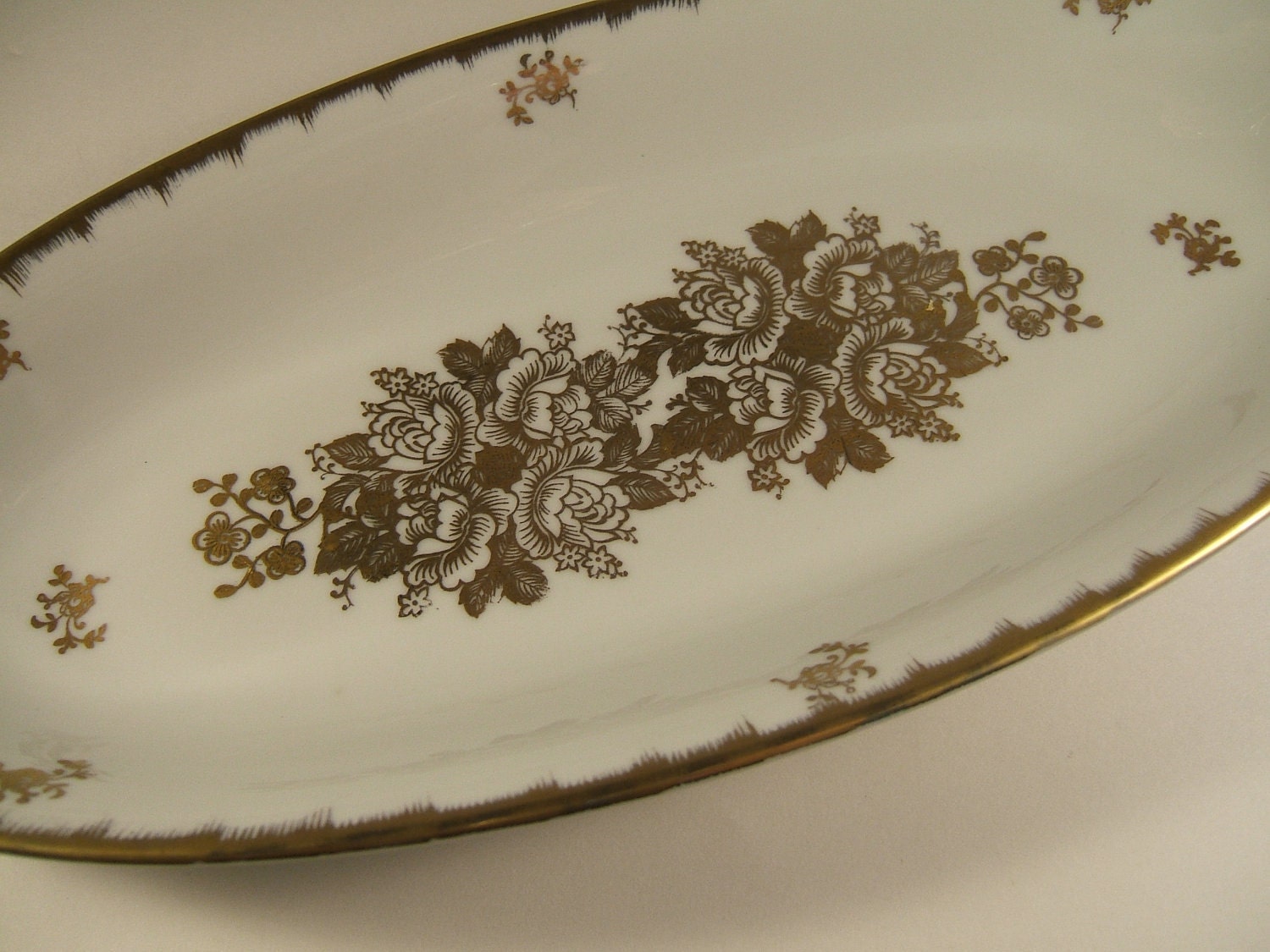 Vintage Hand Painted Bowl Fine Bone China Serving Bowl Gold Roses and