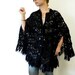 Crochet Poncho Black Cape Cardigan Button up Fringe