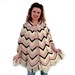 Crochet Poncho Fringe Cape Cardigan Chevron pattern Off White Beige Brown Button up