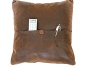 POCKET PILLOWS, Faux Textured Brown Leather Animal Print Reptile, Gadget Remote Holder, Apartment, Dorm Decor,  Organized Space Saver 20x20