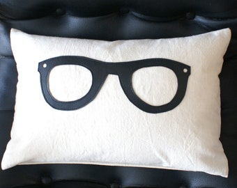 Geek Pillow with Black Glasses, Unique Nerdy Pillow Covers, Dudes, Teens, Dad Gift, Geekery, Dorm Decor, 12x18 Lumbar Cushion