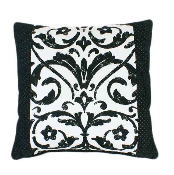 Modern Damask Patterned Decorative Pillow in Black and White