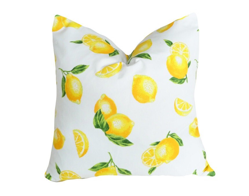 Vintage Lemon Pillow SALE PILLOWS White Bright Yellow
