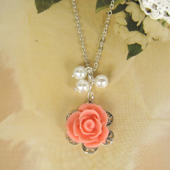 Flower necklace bridesmaids necklace wedding by silverbreeze