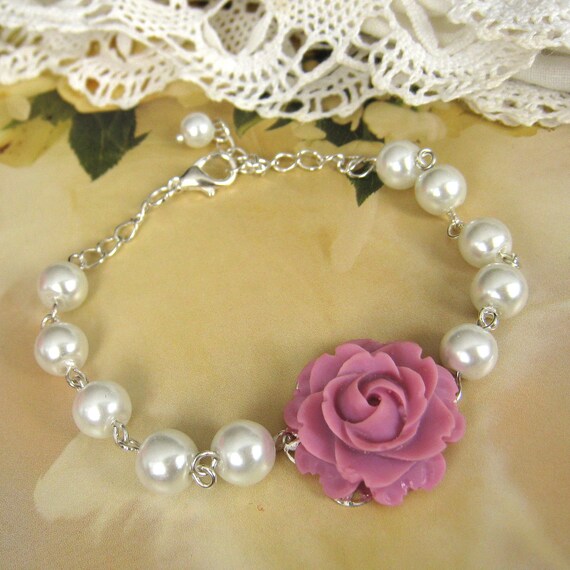 Items similar to Rose pearl bracelet, bridesmaids/wedding jewelry ...