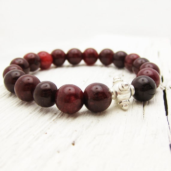 Red Jade Bead Bracelet with Sterling Silver Focal Bead: by byjodi