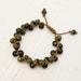 Micalite Green Leather Knotted Bracelet / woodland moss berry inspired / olive natural earth tones brown cluster bohemian