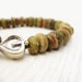 Natural Stone Bracelet / Unakite Coconut Wood & Sterling Silver Leaf / woodland safari camping inspired / bohemian brown neutral khaki