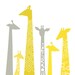giraffes 5X7 giclee. yellow & gray.