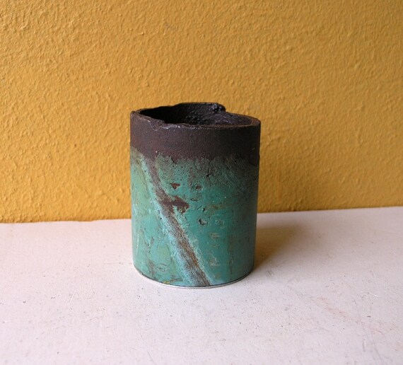 Industrial Utensil Holder Emerald Green Upcycled Metal Pipe