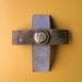 RESERVED Texas Cross, found objects grey slate brass colored hanging wall cross