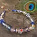 Beaded Anklet Ankle Bracelet with Clear Blue Lampwork Glass Beads Sterling Silver - A22 FREE Shipping