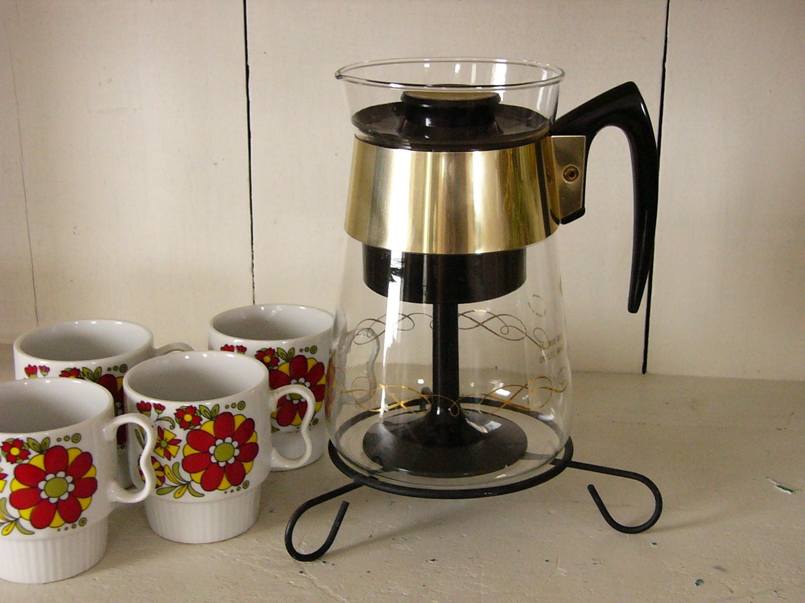 Vintage Pyrex Corning Stove Top Complete Coffee Pot by goldiez