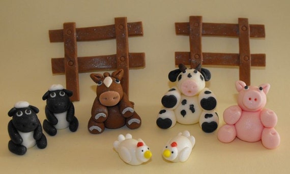 Farm Animals Cupcake Or Cake Toppers Set Of 9