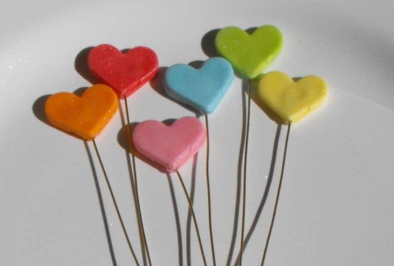 Mini Hearts Sticks Fondant Cupcake Toppers or Cake Decorations