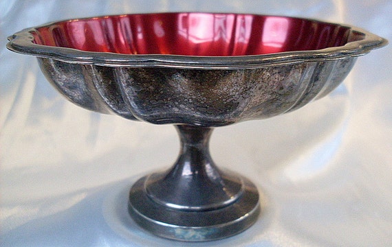 Oneida Rogers Silver Plate Compote Candy Dish Nut Red Bon Bon