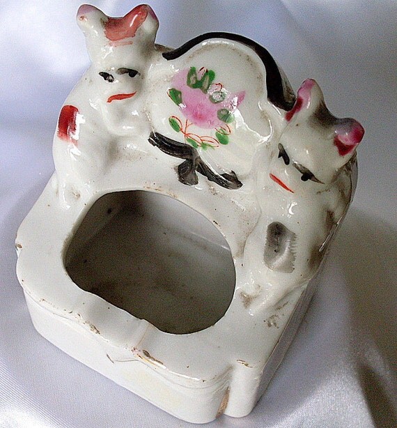 Vintage Ashtray Japan Dogs Ceramic Toothpick Terrier