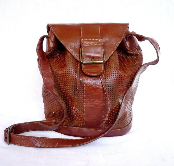 SALAMANDER French Vintage Cut out Brown Leather Shoulder Bag