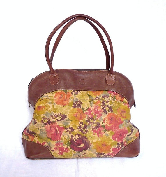 SONYA French Vintage Leather Floral Canvas Handbag