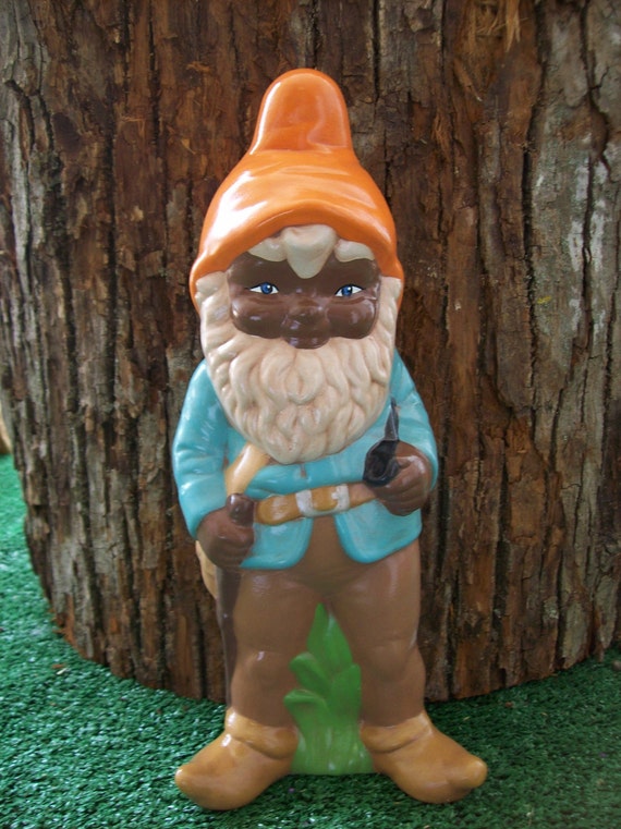 Hand painted ceramic African American garden gnome