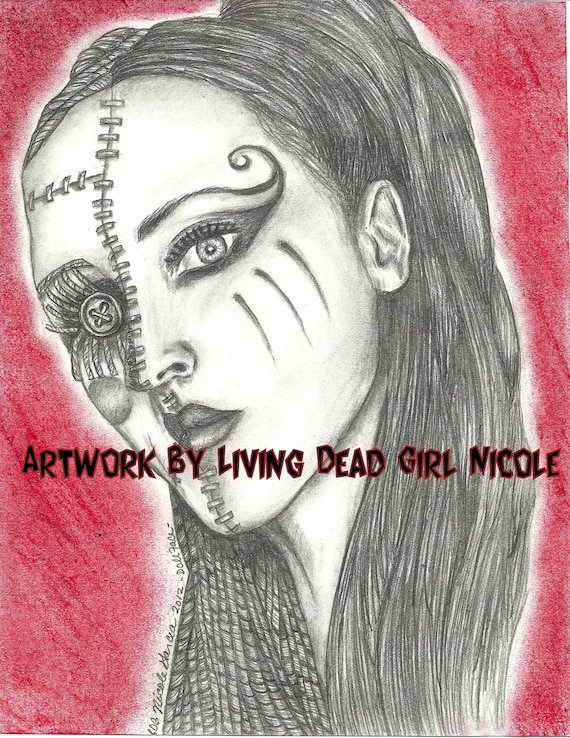 Portrait Drawing Art Print "Doll Face" Kimberly Freeman - One Eyed Doll