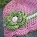 Clearance12 months to 2T striped flower hat in antique rose with fern and cream