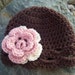 9 - 12 months flower flapper hat chocolate brown with pink and cream flower