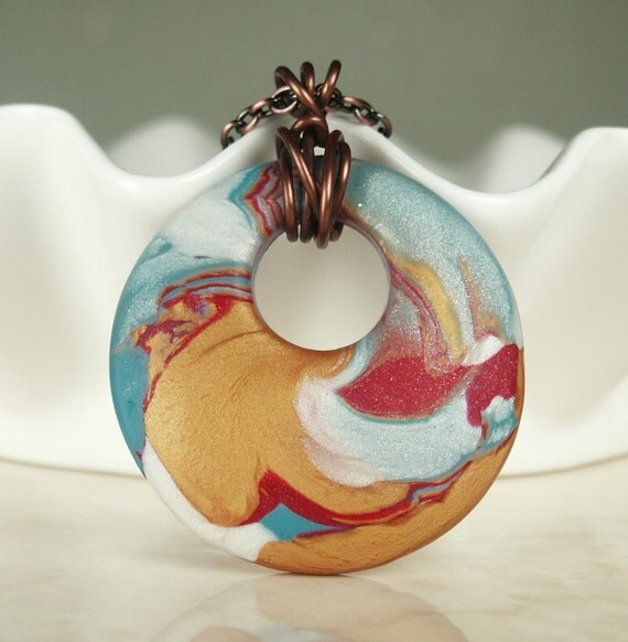 Polymer Clay Pendant Donut Necklace by WiredOrchidJewelry on Etsy