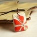 Handmade Polymer Clay Tile Pendant Featuring Red Flower