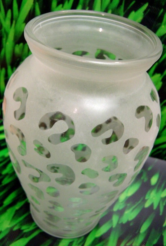 sandblasted Leopard Print 9 inch glass vase