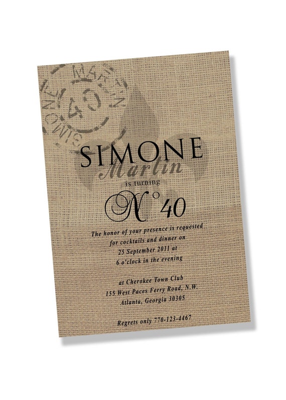FRENCH SCRIPT BURLAP Printable Party Invitation Printing Available Il_570xn