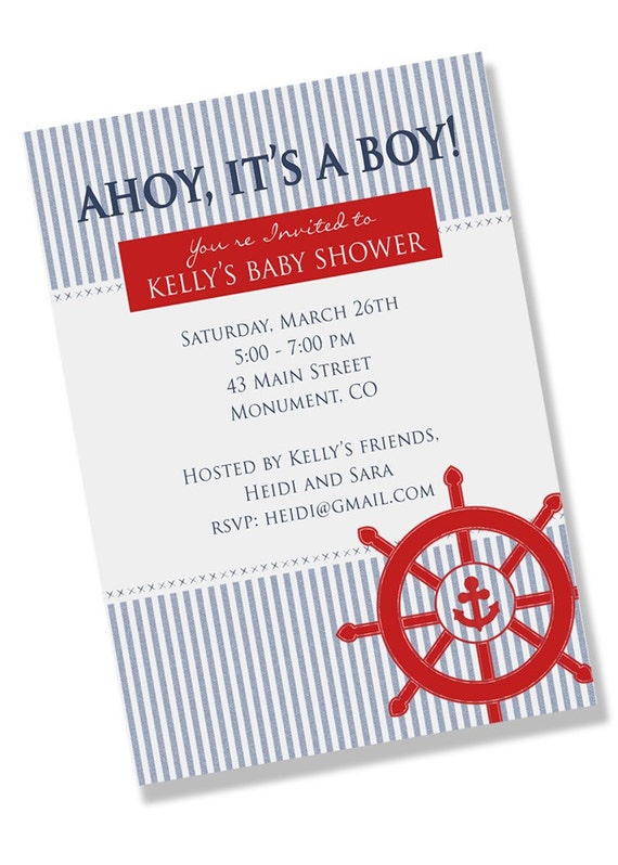 NAUTICAL SEERSUCKER Printable Party Invitation - Choose Anchor, Sailboat, or Ship Wheel Printing Available Il_570xn