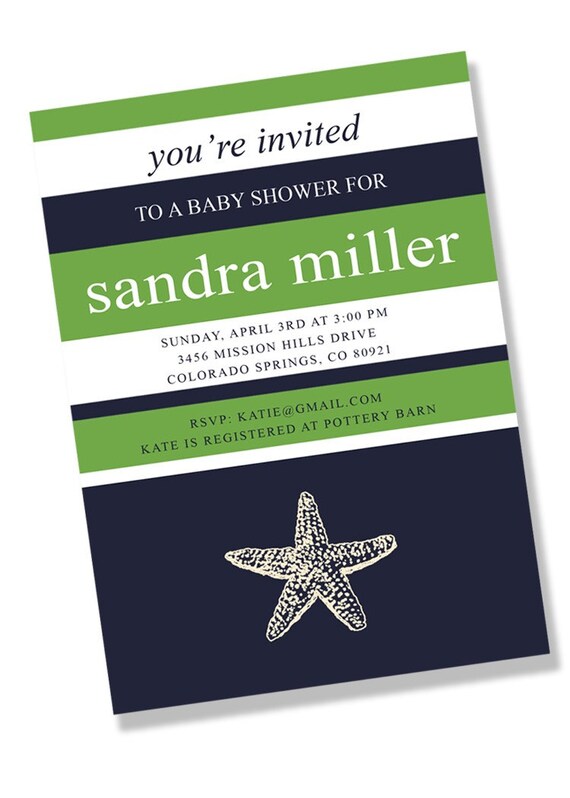 NAUTICAL STARFISH Printable Party Invitation - Navy and Kelly Green Printing Available Il_570xn