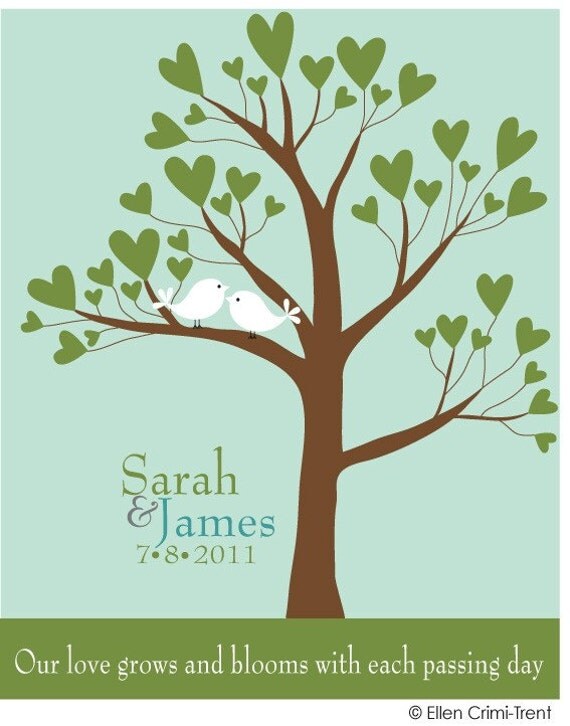 Items similar to Personalized Love Birds in a Tree Wedding Gift
